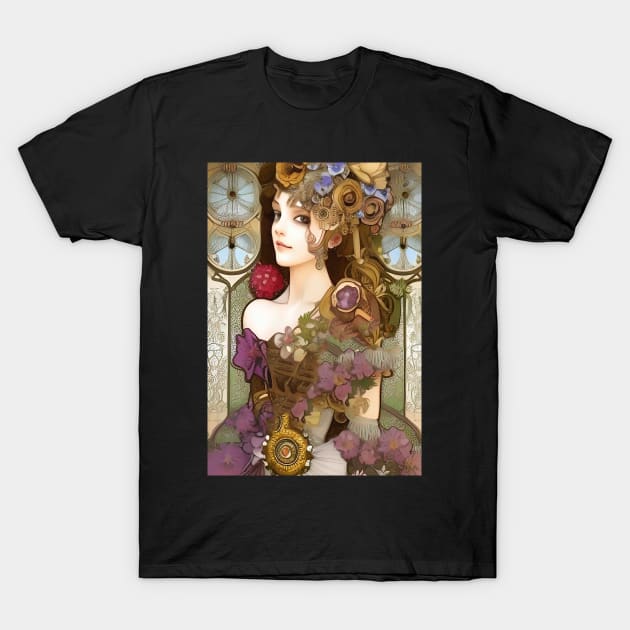 Victorian Gothic Girl Floral Steampunk T-Shirt by ZiolaRosa